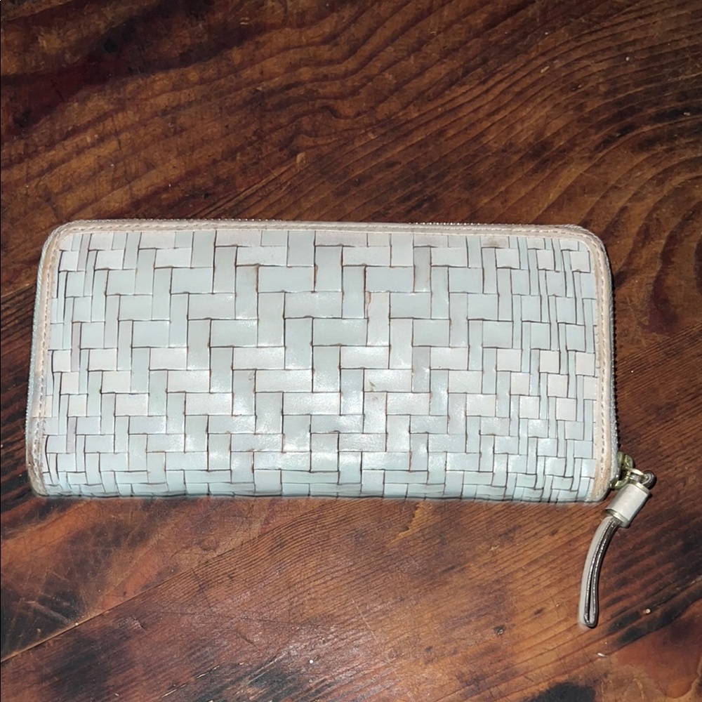 Cole Haan Cream Woven Leather Wallet